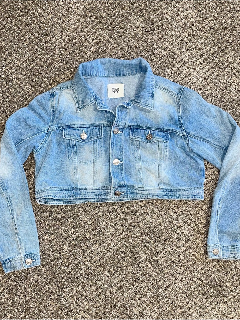 Madden NYC Girls Light Wash Cropped Denim Jacket Size Girls Large